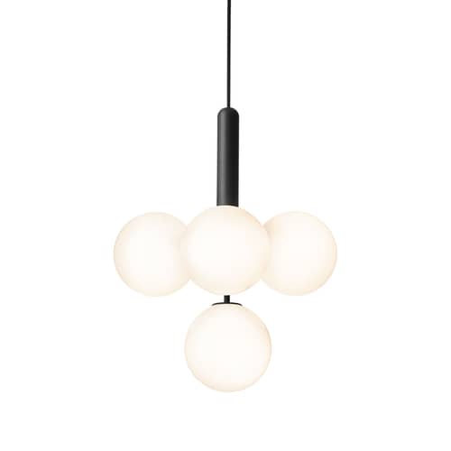 Sospensione Miira 4 vetro grigio / Ø 38 cm - NUURA - Grigio rock / Bianco opalino - Alluminio, Vetro soffiato a bocca