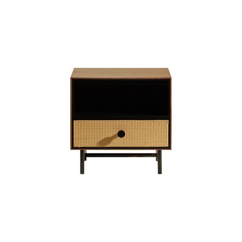 Nachttisch Essence holz braun / Rattan - Maison Sarah Lavoine - Walnuss & Schwarz - Metall, Nussbaumfurnier, Rattankern