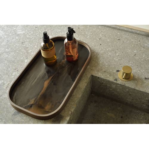 Plateau Organic verre marron / 42 x 24 cm - peint main - Ethnicraft - Bronze / Bois foncé - Bois, Verre sérigraphié