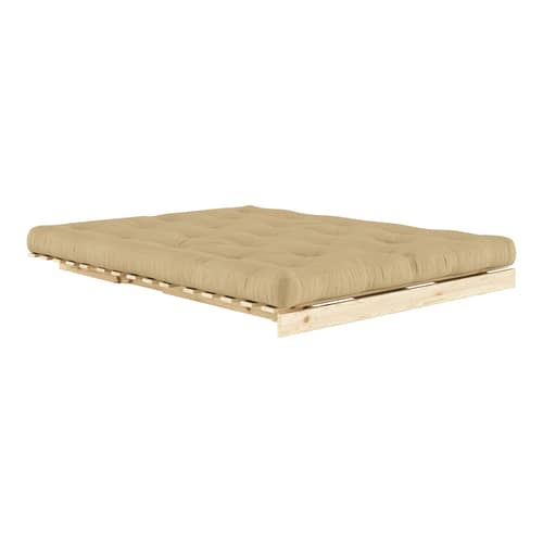 Schlafcouch Roots holz beige / B 160 cm - 3 Positionen / Struktur Pinie Klare Kiefer - KARUP - Gold Beigegold 758 / Hellbeige Pinie - FSC-zertifiziertes Massivholz Kiefer, Gewebe, Recycelte Mischfasern, Schaumstoff