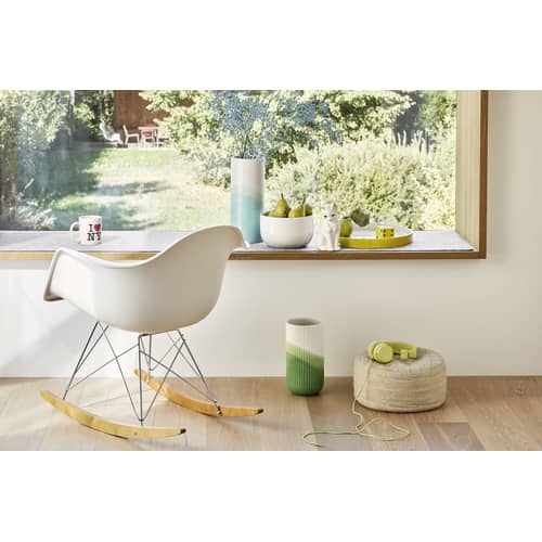 Schaukelstuhl RAR - Eames Plastic Armchair textil weiß grau / (1950) - Vollpolsterung - Vitra - Stoff grau & Sitzschale weiß / helles Holz - Gewebe, Massivahorn, Polypropylen, Polyurethan-Schaum, Stahl