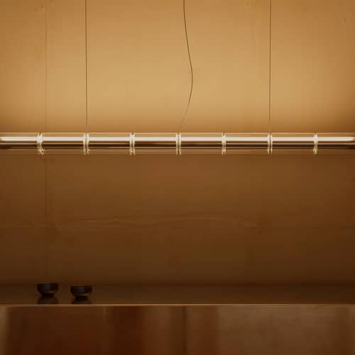 Sospensione Luce Cilindrica S2 vetro trasparente / L 207 cm - Flos - L 207 cm - Alluminio lucido, Vetro borosilicato