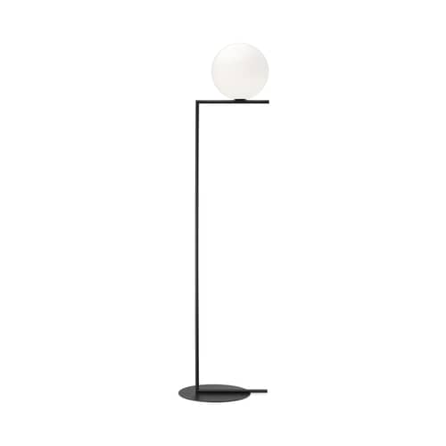 Stehleuchte IC F2 metall glas weiß schwarz / H 185,2 cm - Flos - Schwarz - geblasenes Glas, gefirnister Stahl