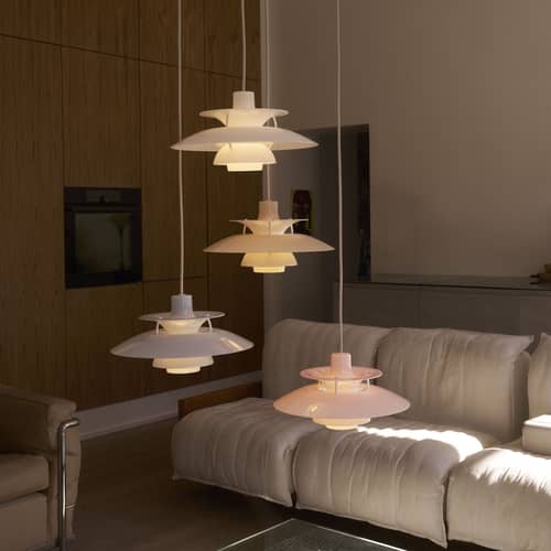 Suspension PH 5 Opal plastique rose / Ø 32 cm - Réédition 1958 - Louis Poulsen - Rose pâle - PMMA