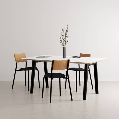 Table rectangulaire New Modern / 160 x 95 cm - Stratifié / 6 à 8 personnes - TIPTOE - Noir Graphite / Plateau blanc - Acier thermolaqué, Stratifié