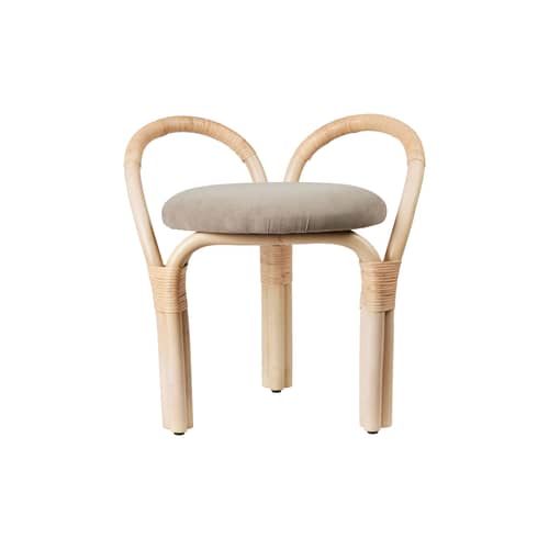 Tabouret rembourré Bistra - Gubi - Naturel / Velours beige(Fustagno 002) - Mousse, Rotin, Velours