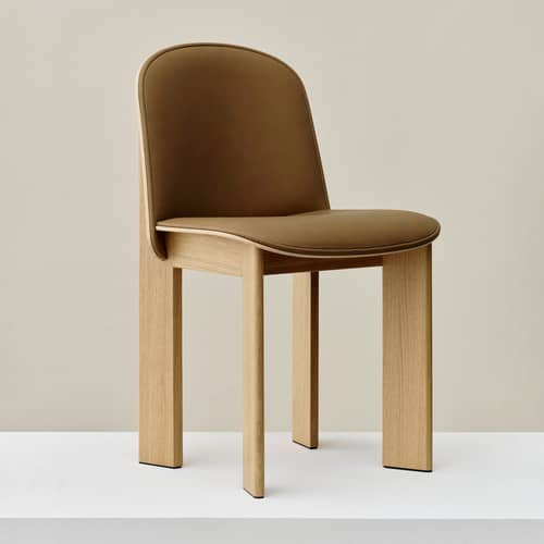 Chaise rembourrée Chisel 65 / Rembourrage cuir - Hay - Cuir Cognac (Grano) / Chêne laqué - Cuir, Mousse, Placage de chêne laqué