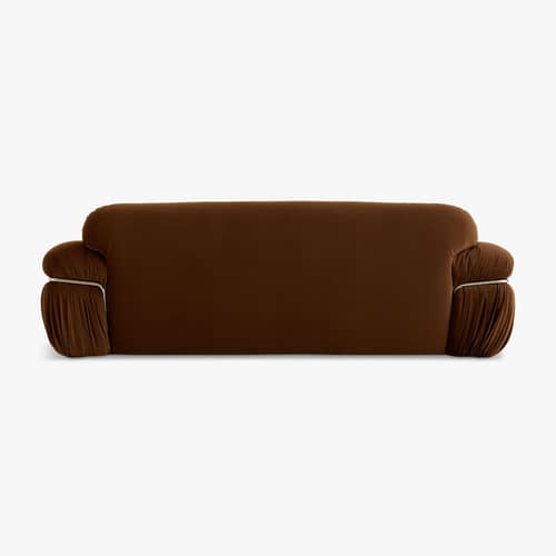 Sofa Elea textil braun / 3-Sitzer – L 230 cm - NV GALLERY - Tiefbrauner Velours / Verchromt - High Density-Schaum, Velours, Verchromter Edel-Stahl