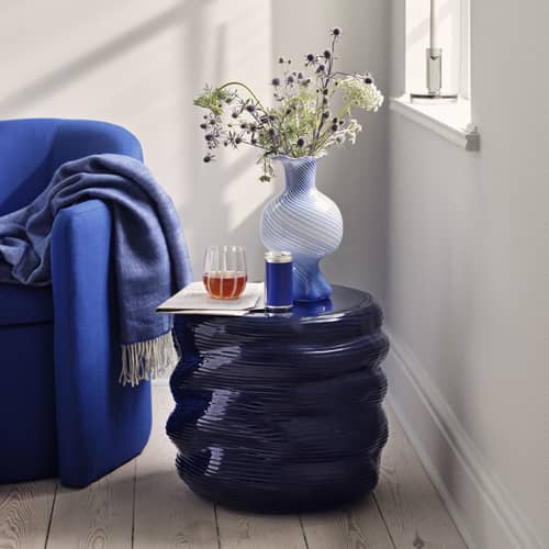 Earthernware End table ceramic blue / Ø 44 x H 42 cm - BROSTE COPENHAGEN - Dark blue - Enamelled sandstone