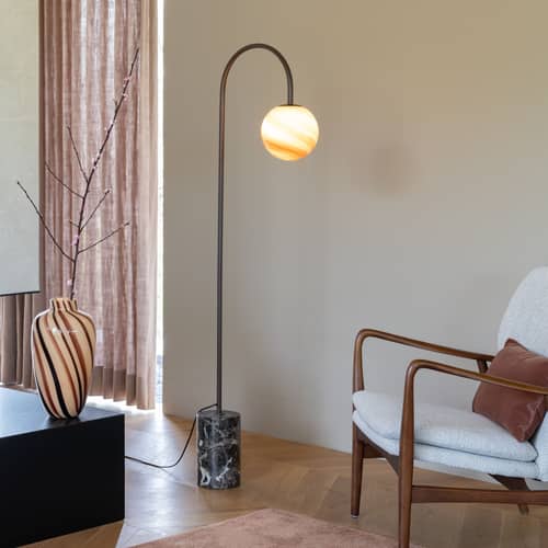 Lampadaire Tivoli - It\'s about Romi - Marron - Acier, Travertin, Verre