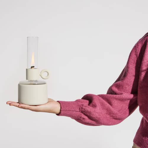 Lampe à huile Flamtastique XS / H 22,5 cm - Indoor - Fatboy - Crème - Aluminium, Silicone, Verre