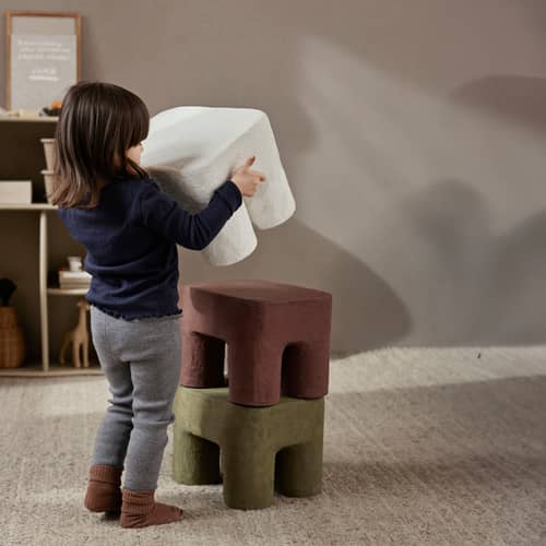 Podo Children stool paper brown / Recycled - 34 x 28 x H 25 cm - Ferm Living - Burnish red - Recycled cardboard, Recycled cotton