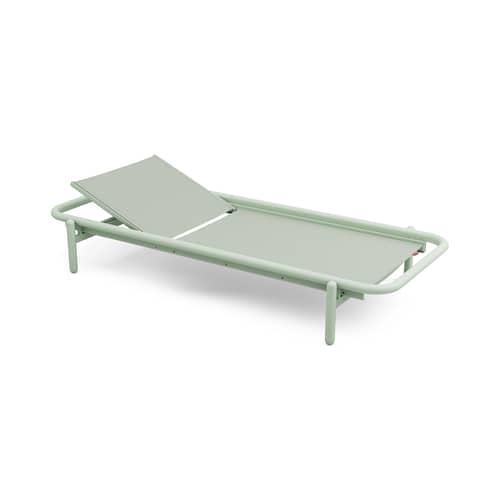Sunbun Reclining deckchair textile beige / Mattresses included - Fatboy - Green Structure / Sahara Beige Cushion - Cloth, Foam, Olefin fabric, Thermolacquered aluminium