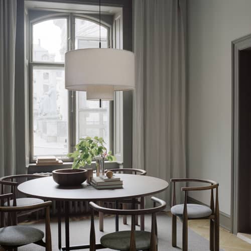 Suspension Margin / Ø 48 x H 34 cm - NEW WORKS - Beige / Tige noire - Acier, Tissu