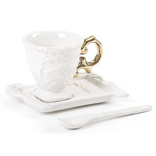 Tasse à café I-Coffee céramique or blanc / Set tasse + soucoupe + cuillère - Seletti - Or - Porcelaine