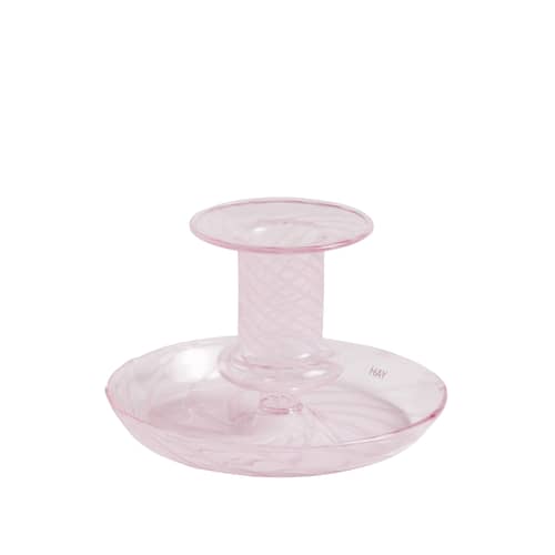 Bougeoir Flare Stripe Small / H 7,5 cm - Verre - Hay - Rose / Rayé blanc - Verre borosilicaté