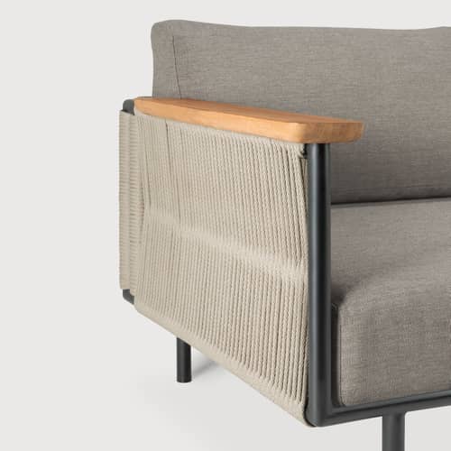 Canapé de jardin 2 places Corbey tissu gris / L 154 cm - Ethnicraft - Gris Silt - Aluminium, Corde, Mousse, Teck, Tissu