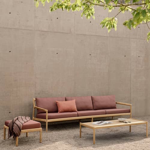 Canapé de jardin 3 places Jack Outdoor / L 265 cm - Teck - Ethnicraft - Bordeaux - Mousse, Teck massif, Tissu polypropylène