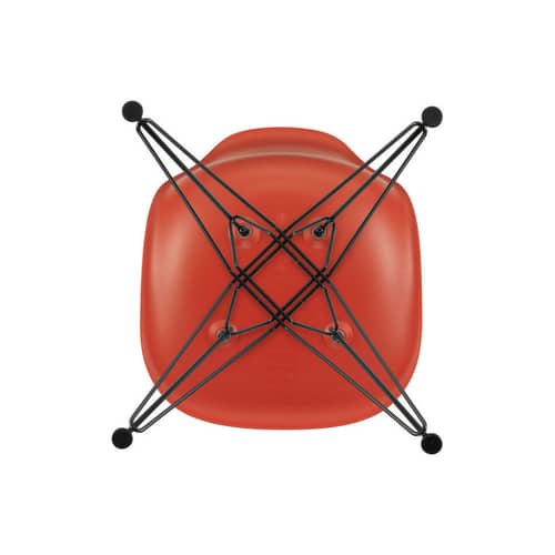 RE DSR - Eames Plastic Side Chair Chair plastic material red / (1950) - Black legs / Recycled - Vitra - Poppy red / Black legs - Epoxy lacquered steel, Post-consumer recycled plastic