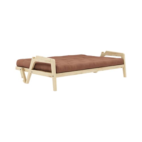 Divano convertibile Grab legno marrone / L 204 cm - 3 posti - KARUP DESIGN - Marrone argilla 759 / Pino Chiaro - Espanso, Fibre riciclate miste, Pino massello certificato FSC, Tessuto