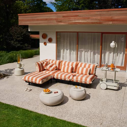 Poltroncina Paletti tessuto arancione - Fatboy - Arancione e crema a strisce - Polietilene riciclato, Schiuma di poliestere, Tessuto Olefina