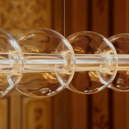 Luce Sferica S2 Pendant glass transparent / L 208 cm - Flos - L 208 cm - Hand-blown glass, Polished aluminium