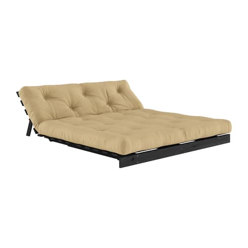 Divano convertibile Roots legno beige / L 160 cm - 3 posizioni / Struttura nera - KARUP DESIGN - Beige dorato 758 / Nero - Espanso, Fibre riciclate miste, Pino massello certificato FSC laccato, Tessuto