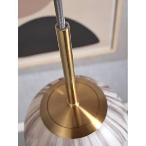 Suspension Carrara verre blanc or / Ø 22 cm - Verre effet marbre / Seconde vie - It\'s about Romi - Blanc effet marbre / Or - Métal, Verre