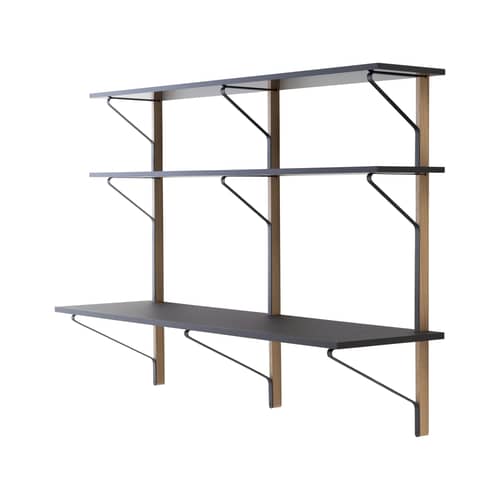 Wand-Schreibtisch Kaari holz schwarz / B 200 x H 142 x T 55/35 cm - Bouroullec, 2015 - ARTEK - B 200 cm / Schwarz & Eiche natur - Linoleum, massive Eiche, Melamin, Stahl