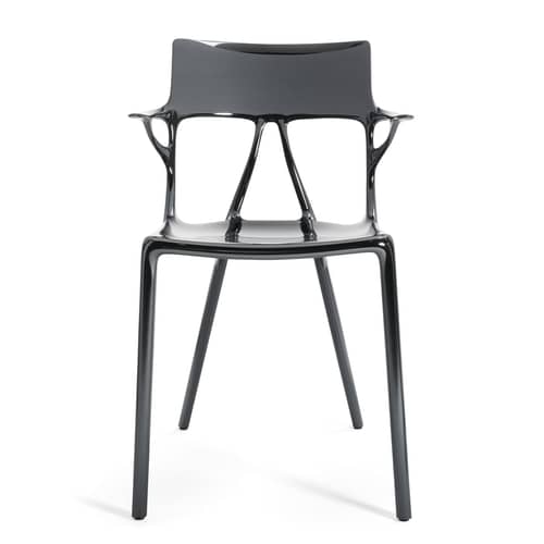 A.I Armchair plastic material silver metal metallic finish applied / Designed by artificial intelligence - 100% recycled - Kartell - Titanium - Recycled thermoplastic technopolymer
