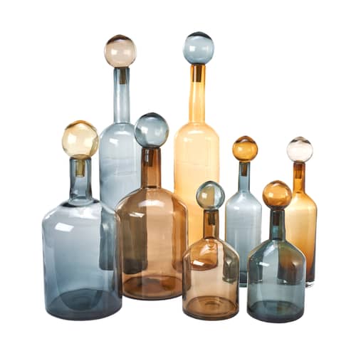 Bubbles & Bottles XXL Carafe glass blue brown / Glass - Set of 4 / H 87 cm - Pols Potten - Blue, Amber, Brown - Glass