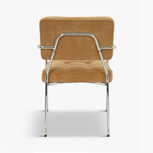 Fauteuil de repas rembourré Orea tissu beige - NV GALLERY - Orange abricot (velours côtelé) / Métal chromé - Fer, Mousse haute densité, Velours côtelé