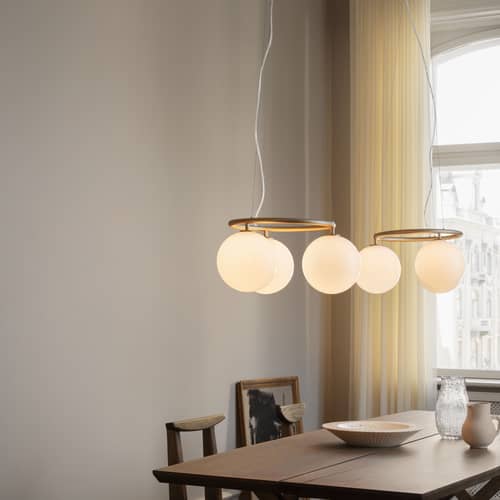 Pendelleuchte Miira 3 Circular glas weiß / Ø 54 cm - NUURA - Opalinweiß (glatt) / Gold - Aluminium, mundgeblasenes Glas