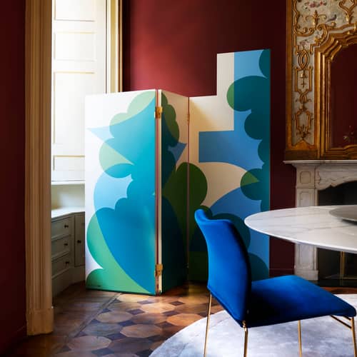 Paravento Balla legno blu / Giacomo Balla, 1917 - CASSINA - Bianco, Verde e Blu - Compensato serigrafato, Ottone