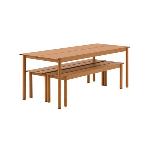 Linear Rectangular table metal orange brown / Steel - 220 x 90 cm - Muuto - Caramel - Powder-coated steel