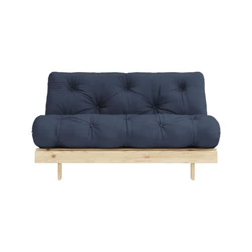 Schlafcouch Roots holz blau / B 140 cm - 3 Positionen / Struktur Pinie Klare Kiefer - KARUP - Marineblau 737 / Hellblaue Pinie - FSC-zertifiziertes Massivholz Kiefer, Gewebe, Recycelte Mischfasern, Schaumstoff