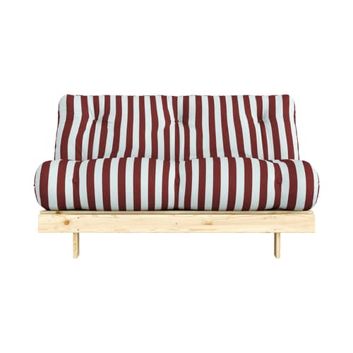 Canapé convertible Roots tissu rouge / L 140 cm - 3 positions / Structure pin clair - KARUP - Rayé bordeaux / Bleu clair (422) - Mousse, Pin massif certifié FSC, Tissu