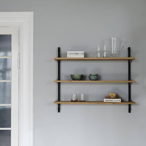Scaffale Wall Shelving – ws.65.1 legno naturale / En&ls 85 x H 65 cm x P 17,5 cm - MOEBE - Rovere naturale / Nero - Acciaio, MDF impiallacciato rovere