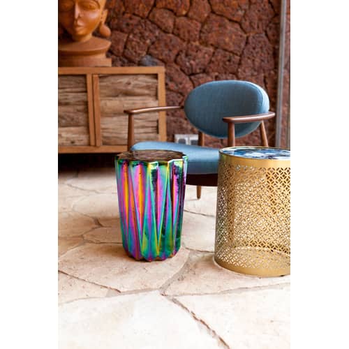 Table d\'appoint Oily Folds céramique multicolore / Céramique iridescente - Ø32 x H45 cm - POLSPOTTEN - Iridescent - Céramique