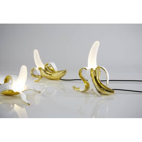 Banana Gold / Dewey Table lamp plastic material gold / Resin & glass - Seletti - Dewey / Gold & white - Glass, Resin