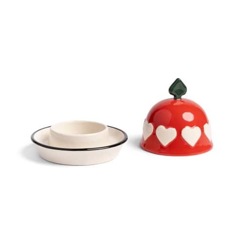 Topf Hearts keramik rot / Kleiner Topf mit Deckel – Ø 10 x H 8 cm - & klevering - Rot - Sandstein