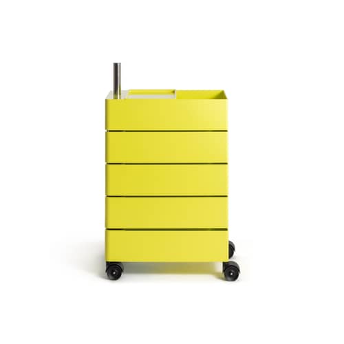 Caisson à roulettes 360° jaune / 5 tiroirs - 35 x 46 cm x H 60 cm - Magis - Jaune vif - ABS, Acier inoxydable