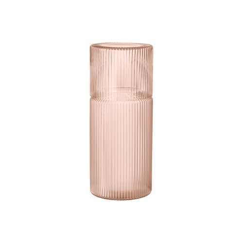 Set carafe 0,5 L & verre Ripple verre rose - Ferm Living - Rose poudré - Verre soufflé bouche