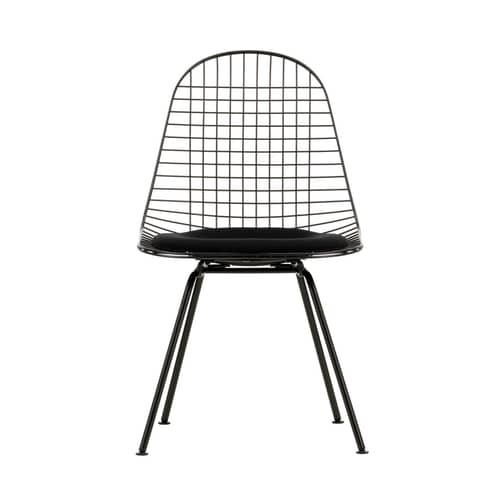 Chaise Wire Chair DKX   / Assise rembourrée - By Charles & Ray Eames, 1951 - Vitra - Noir / Coussin gris foncé - Acier laqué époxy, Mousse polyuréthane, Tissu