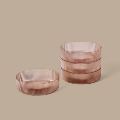 Set de 4 coupelles Ripple verre rose / Ø 12,2 cm - Ferm Living - Rose poudré - Verre soufflé bouche