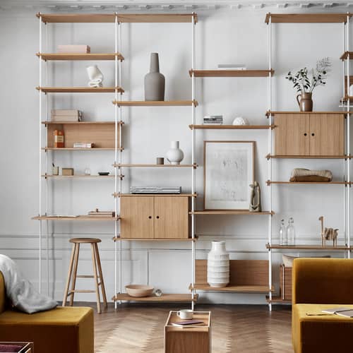 Étagère Shelving System – s.85.2.C bois marron / L 162 x H 85 x Prof. 35 cm - MOEBE - Chêne fumé / Blanc - Acier, MDF placage chêne