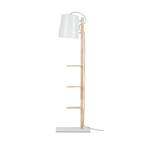 Cambridge Floor lamp metal white natural wood / with 3 shelves - H 168 cm - It\'s about Romi - White! Natural wood - Iron, Wood