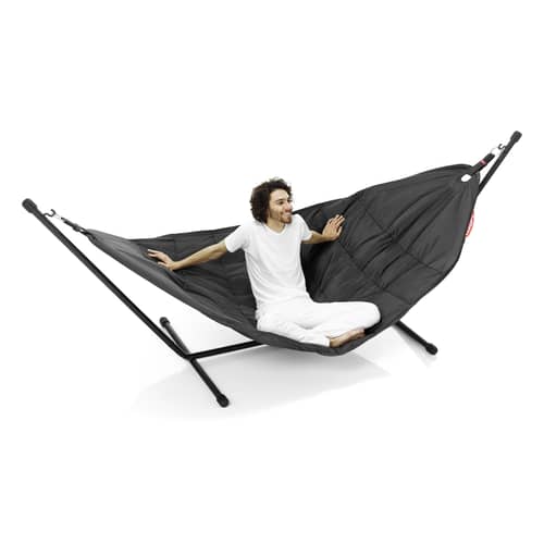 Hamac avec support Headdemock Deluxe noir / Polyester - Avec coussin & housse - Fatboy - Noir - Acier, Mousse, Tissu polyester
