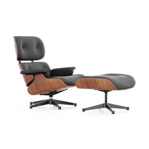 Set fauteuil & repose-pieds Lounge Chair & Ottoman cuir noir /  Eames, 1956 - Vitra - Cerisier / Noir (cuir) - Cerisier, Contreplaqué cintré, Cuir, Mousse polyuréthane