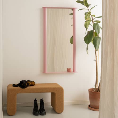 Miroir mural Pipeline Large métal rose / L 66 x H 117,5 cm - raawii - Rose - Aluminium, Verre
